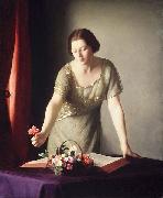 William McGregor Paxton Girl Arranging Flowers France oil painting artist